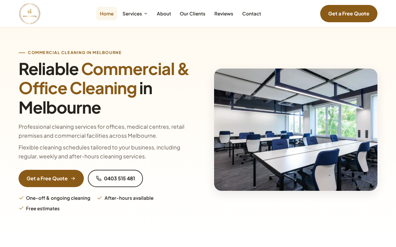 Homepage of the Ease Cleaning website