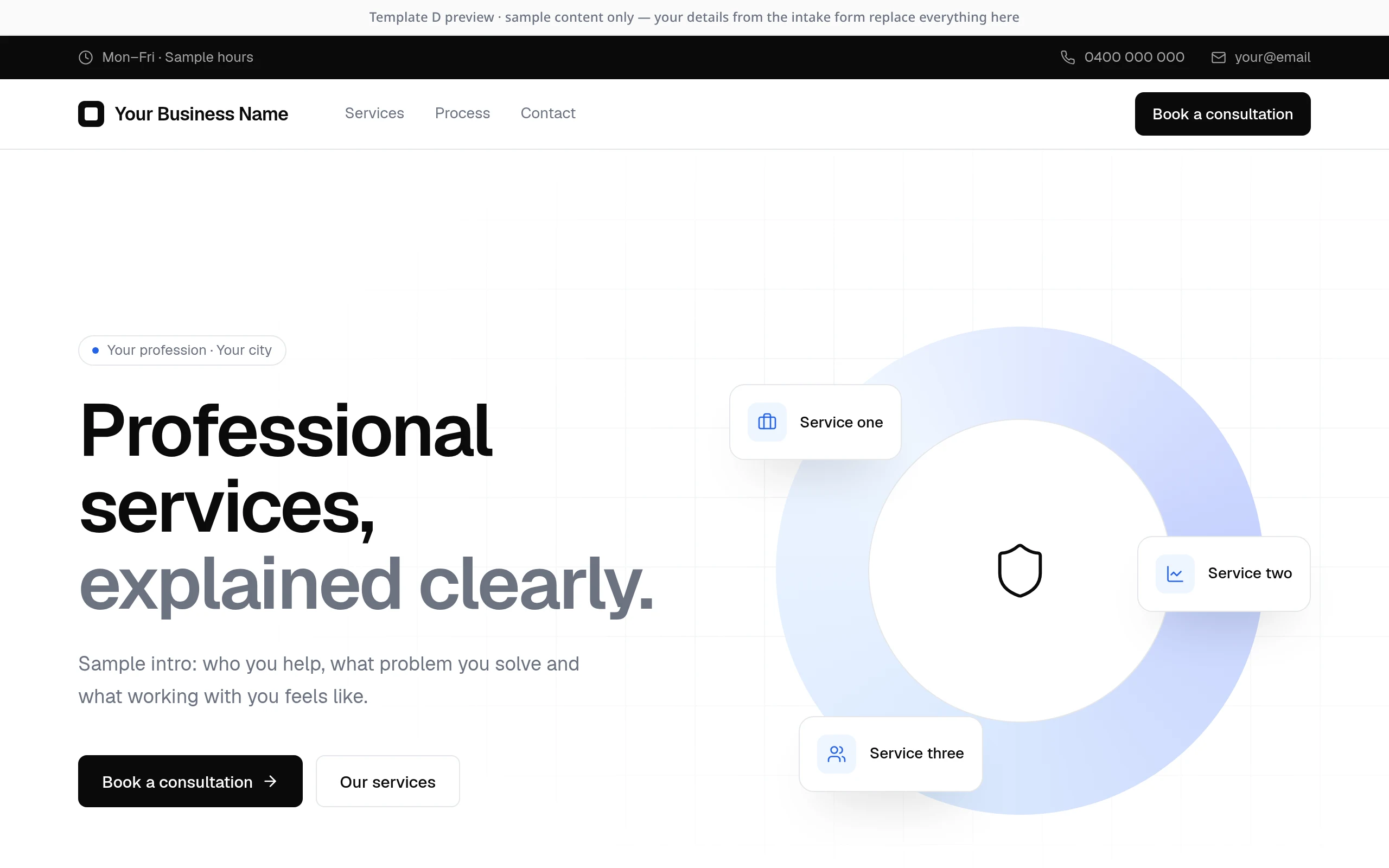 Template D — Essential style, sample content